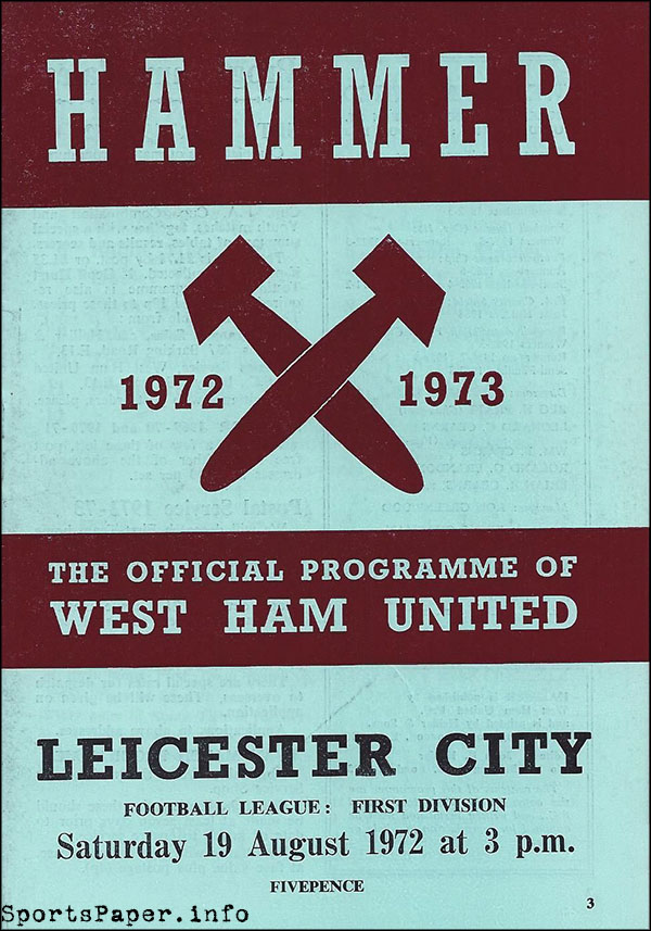 English Football Program: West Ham United vs. Leicester City (August 19, 1972)