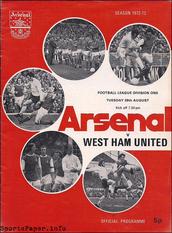 English Football Program: Arsenal vs. West Ham United (August 29, 1972)