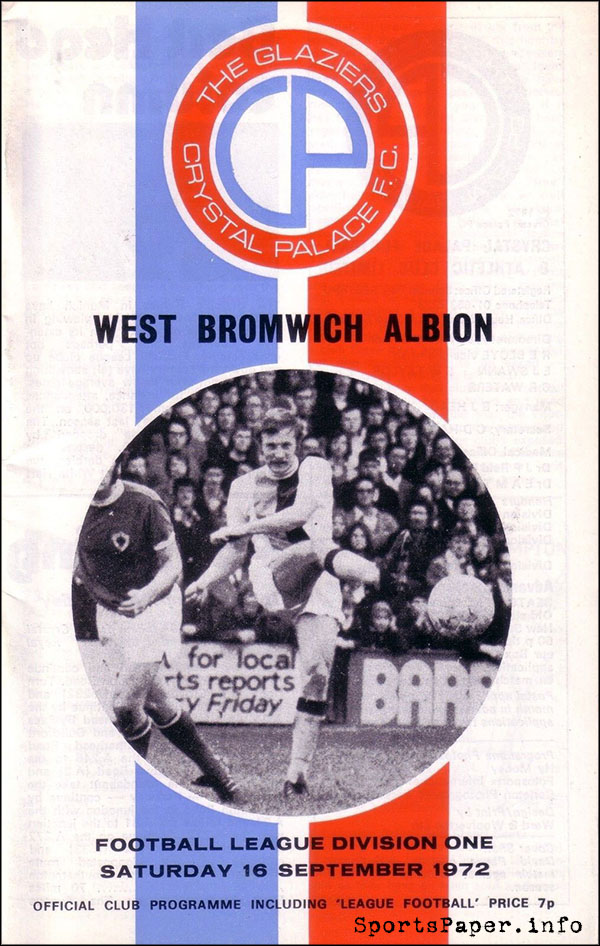 English Football Program: Crystal Palace vs. West Bromwich Albion (September 16, 1972)