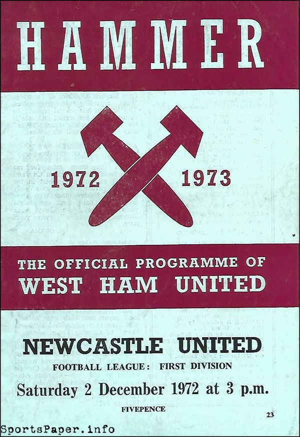 English Football Program: West Ham United vs. Newcastle United (December 2, 1972)
