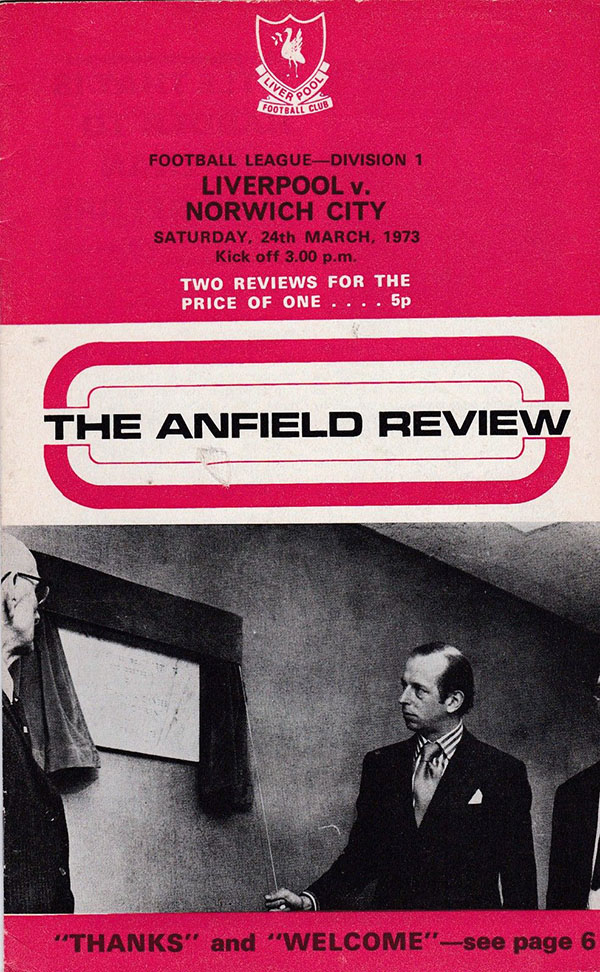 English Football Program: Liverpool vs. Norwich City (March 24, 1973)