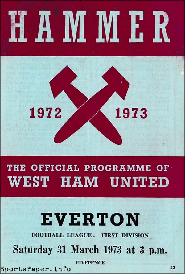 English Football Program: West Ham United vs. Everton (March 31, 1973)