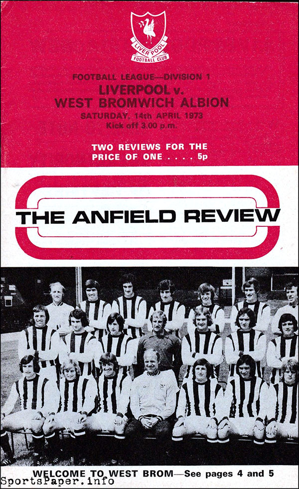 English Football Program: Liverpool vs. West Bromwich Albion (April 14, 1973)