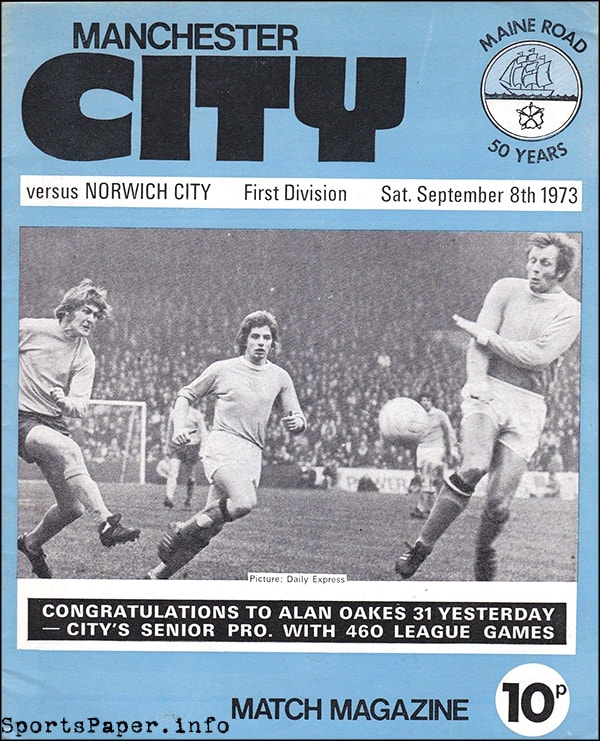 English Football Program: Manchester City vs. Norwich City (September 8, 1973)