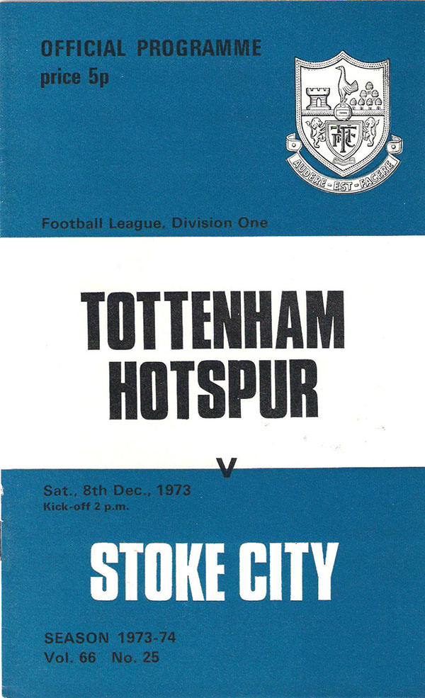English Football Program: Tottenham Hotspur vs. Stoke City (December 8, 1973)