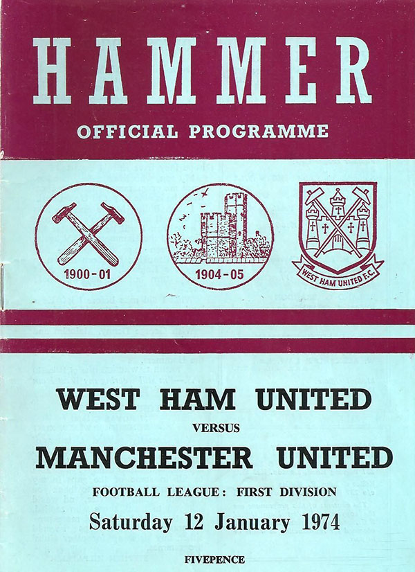 English Football Program: West Ham United vs. Manchester United (January 12, 1974)