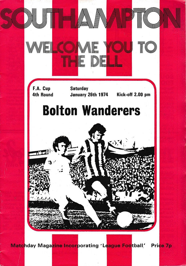 English Football Program: Southampton vs. Bolton Wanderers (January 26, 1974)