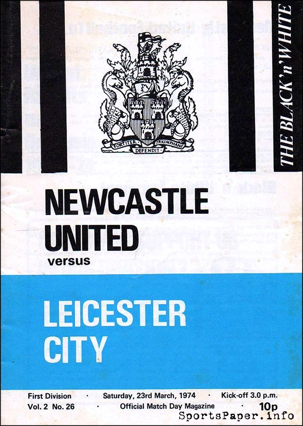 English Football Program: Newcastle United vs. Leicester City (March 23, 1974)