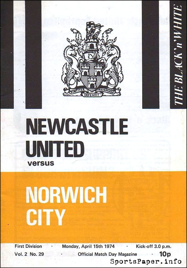 English Football Program: Newcastle United vs. Norwich City (April 15, 1974)