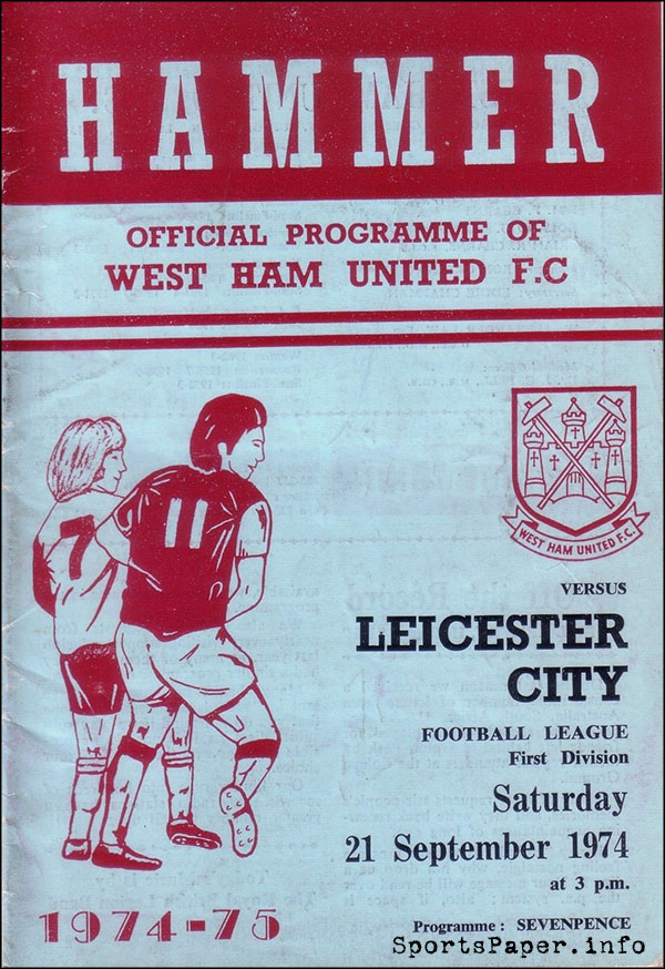 English Football Program: West Ham United vs. Leicester City (September 21, 1974)