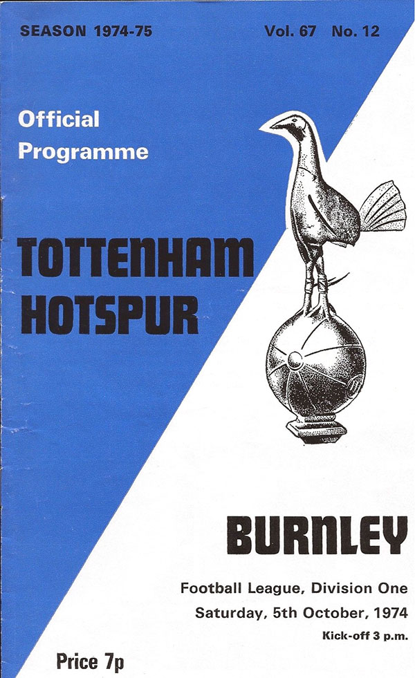 English Football Program: Tottenham Hotspur vs. Burnley (October 5, 1974)