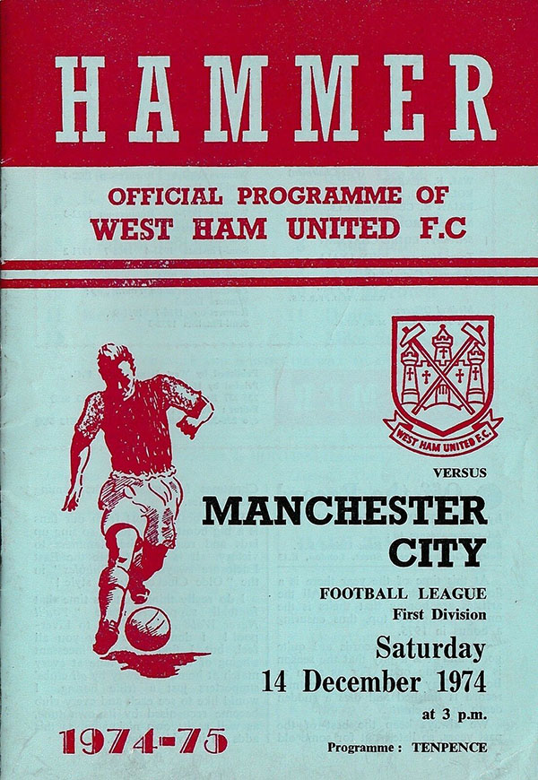 English Football Program: West Ham United vs. Manchester City (December 14, 1974)