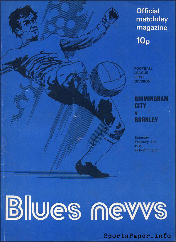 English Football Program: Birmingham City vs. Burnley (February 1, 1975)