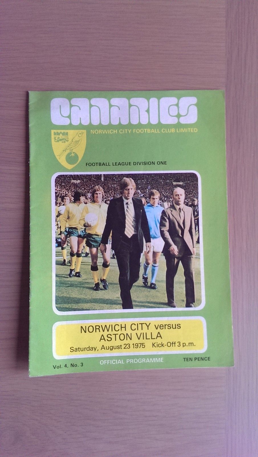 English Football Program: Norwich City vs. Aston Villa (August 23, 1975)