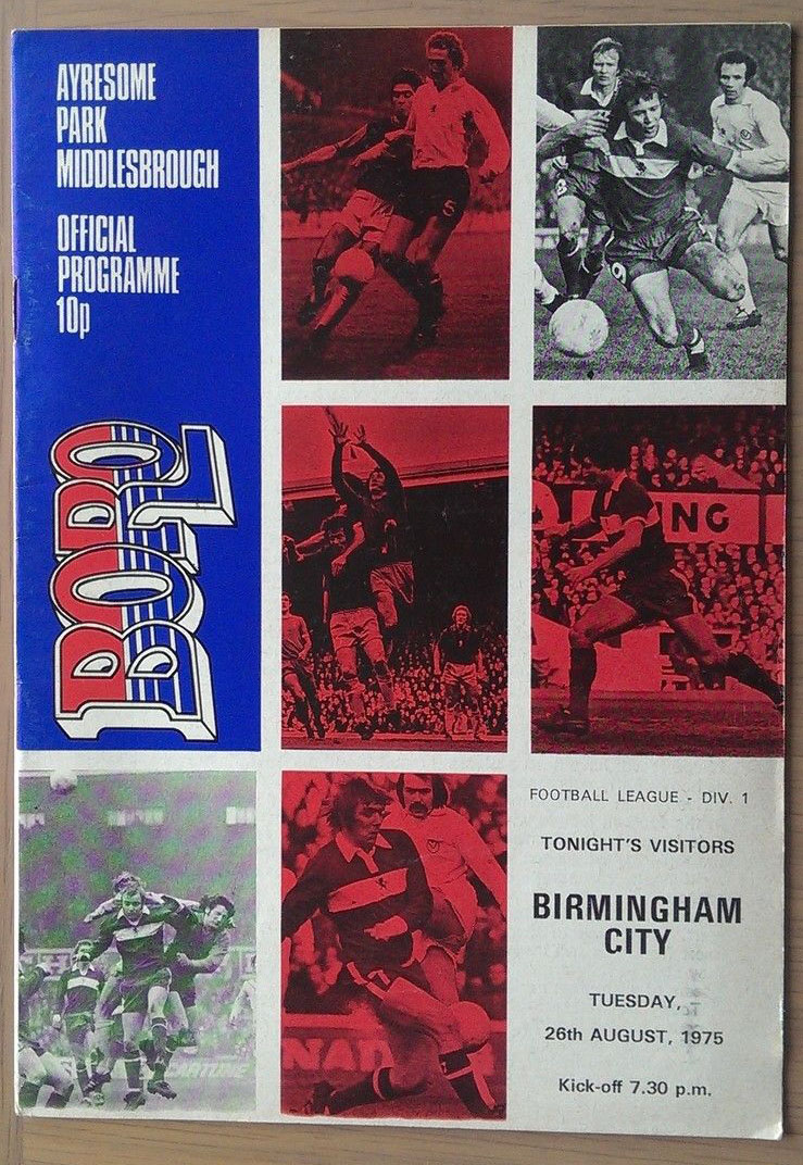 English Football Program: Middlesbrough vs. Birmingham City (August 26, 1975)