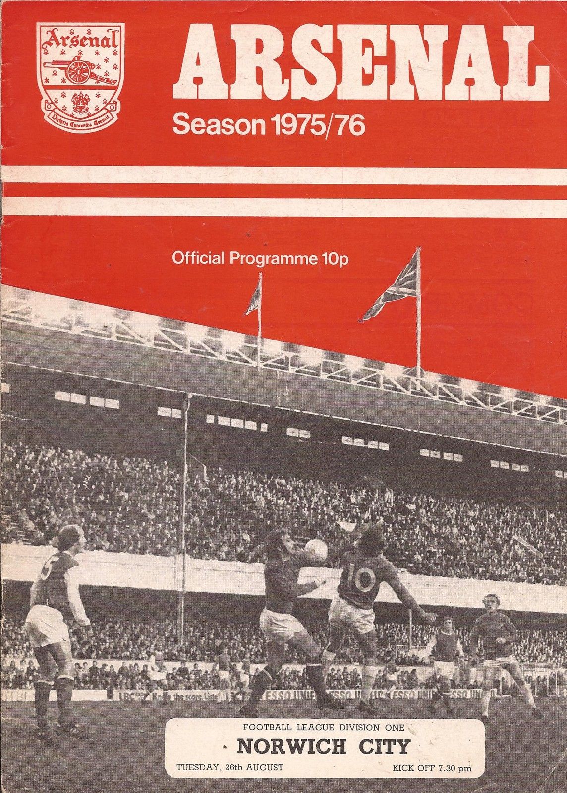 English Football Program: Arsenal vs. Norwich City (August 26, 1975)