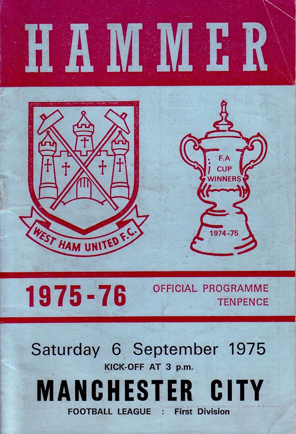 English Football Program: West Ham United vs. Manchester City (September 6, 1975)