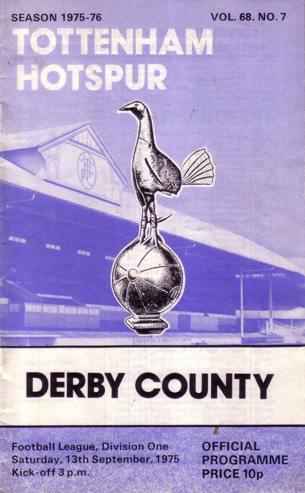 English Football Program: Tottenham Hotspur vs. Derby County (September 13, 1975)