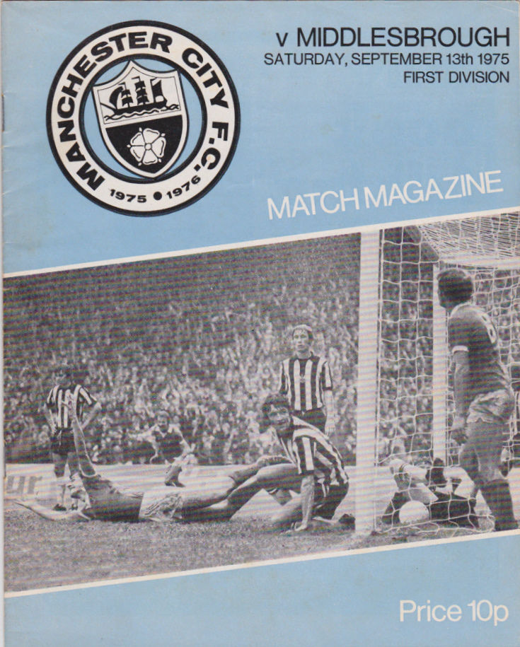 English Football Program: Manchester City vs. Middlesbrough (September 13, 1975)