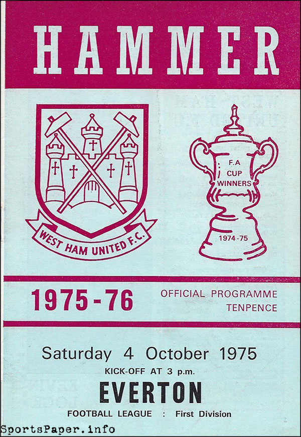 English Football Program: West Ham United vs. Everton (October 4, 1975)