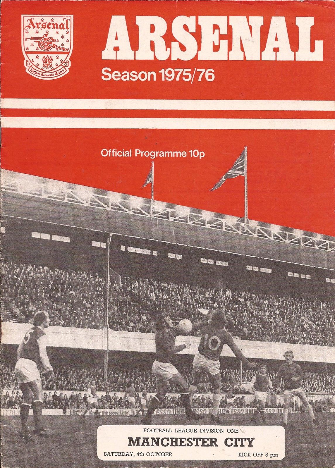 English Football Program: Arsenal vs. Manchester City (October 4, 1975)