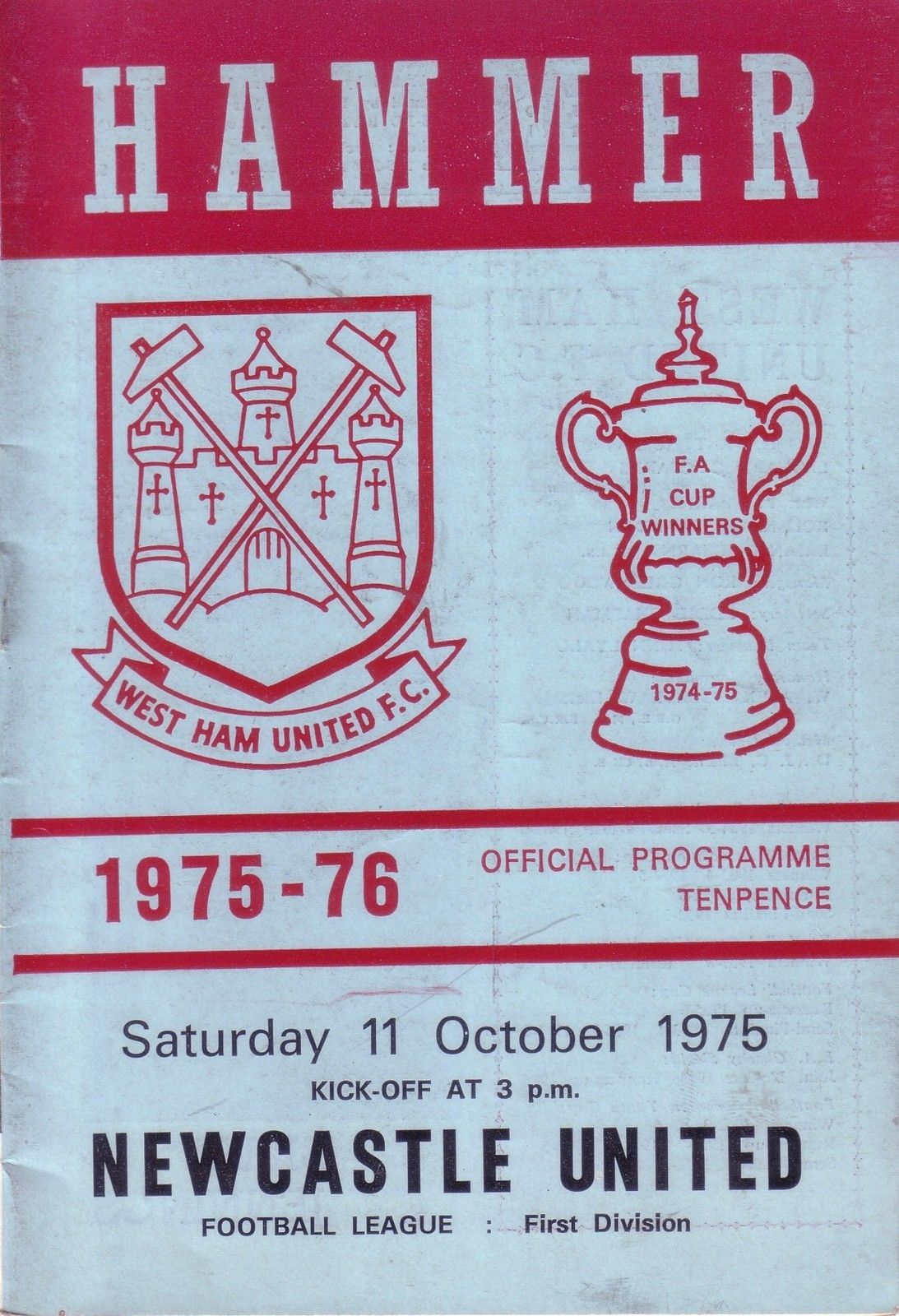 English Football Program: West Ham United vs. Newcastle United (October 11, 1975)