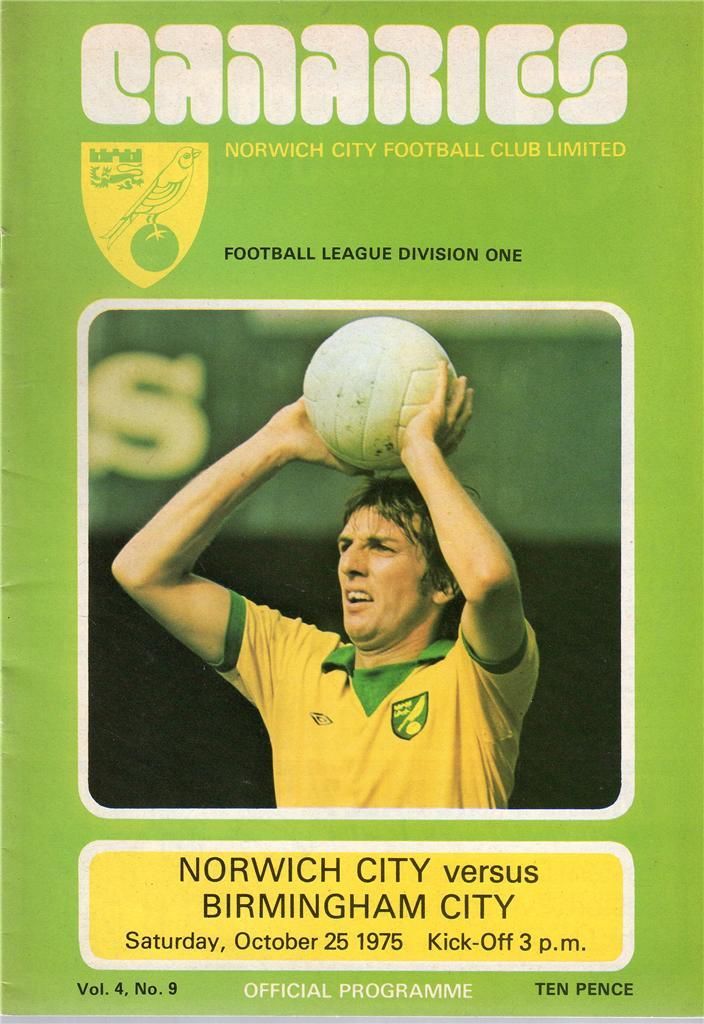 English Football Program: Norwich City vs. Birmingham City (October 25, 1975)