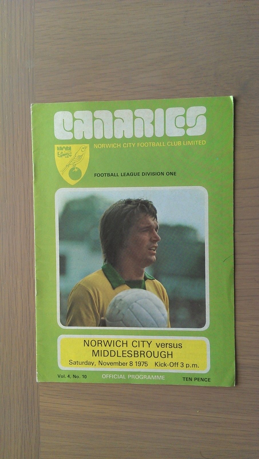 English Football Program: Norwich City vs. Middlesbrough (November 8, 1975)