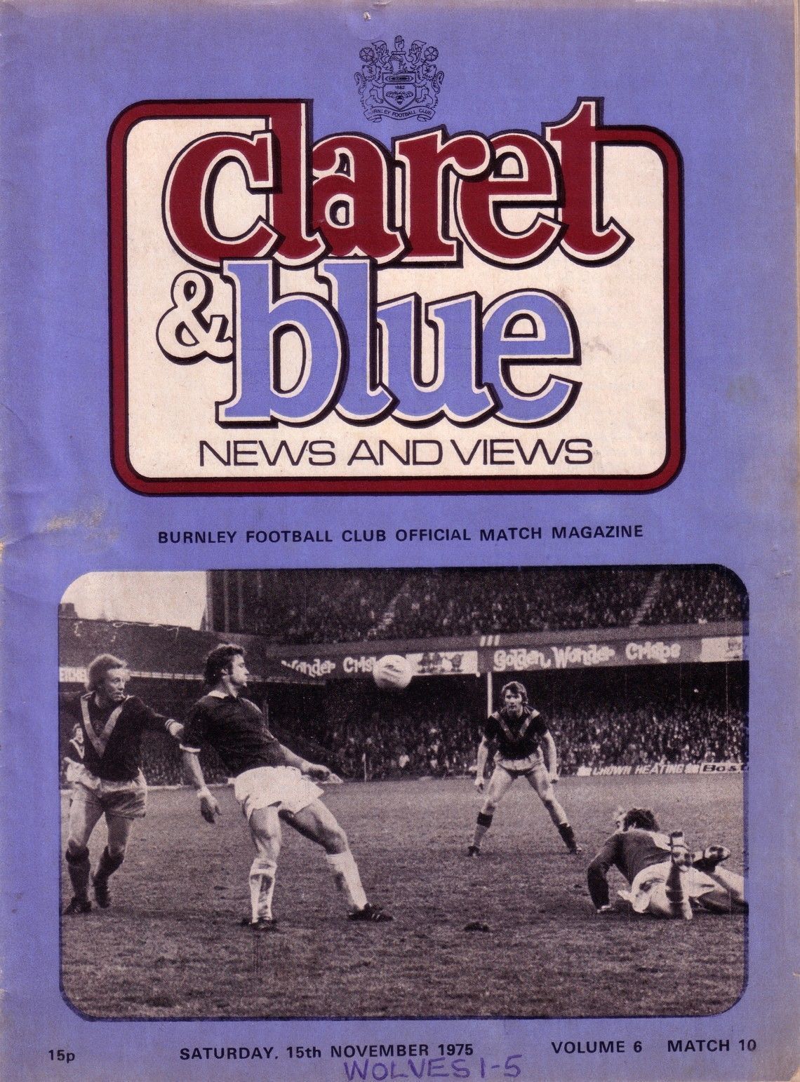 English Football Program: Burnley vs. Wolverhampton Wanderers (November 15, 1975)