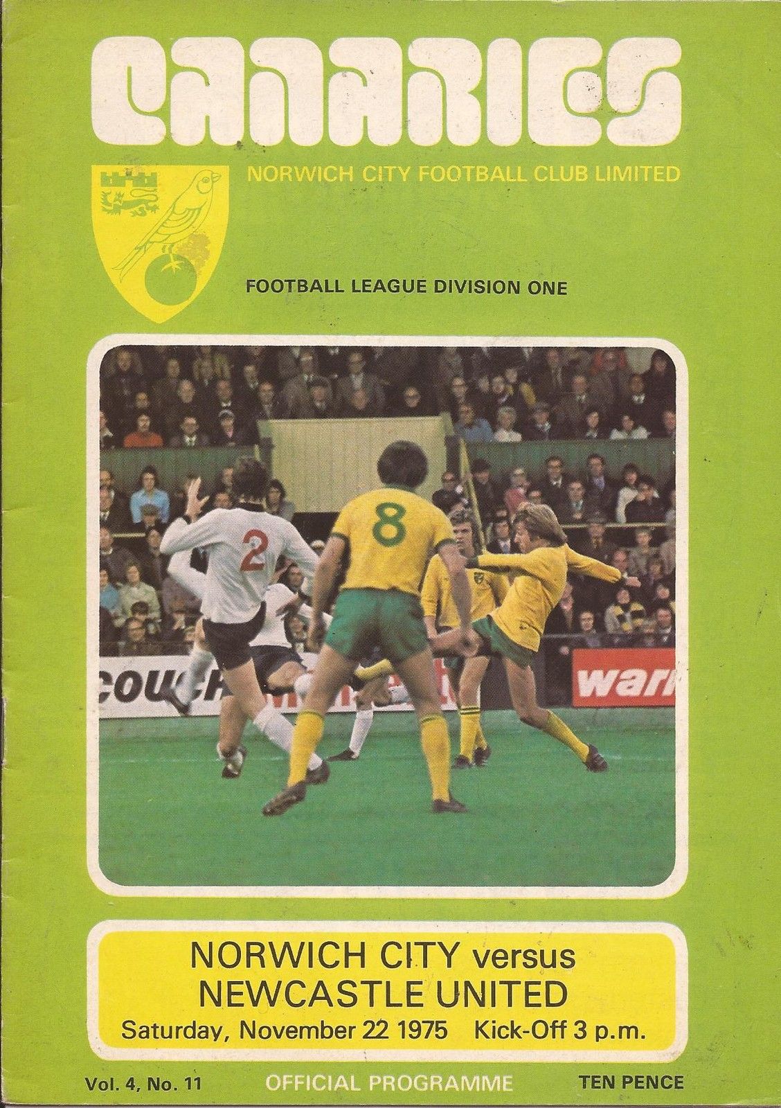 English Football Program: Norwich City vs. Newcastle United (November 22, 1975)