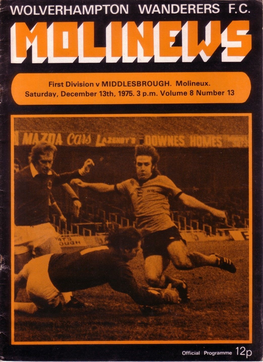 English Football Program: Wolverhampton Wanderers vs. Middlesbrough (December 13, 1975)
