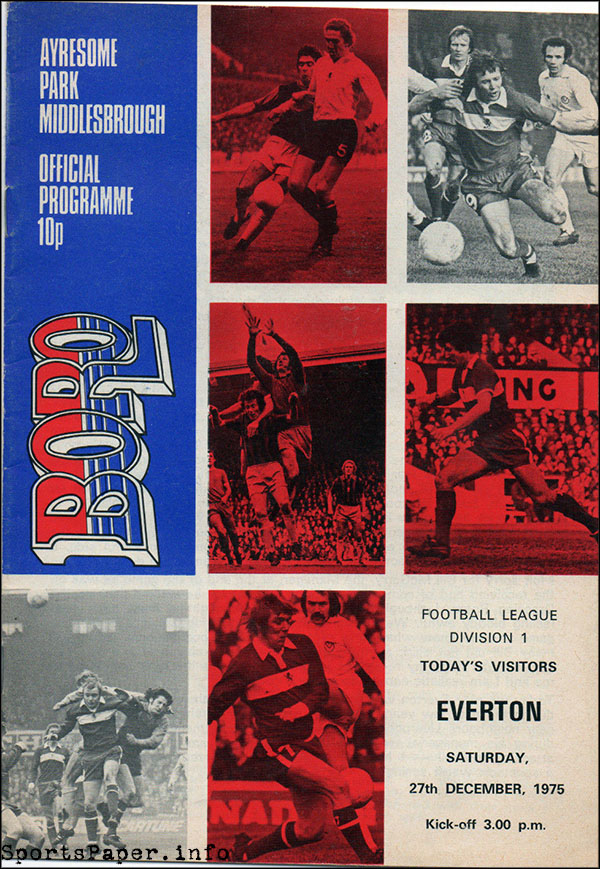 English Football Program: Middlesbrough vs. Everton (December 27, 1975)
