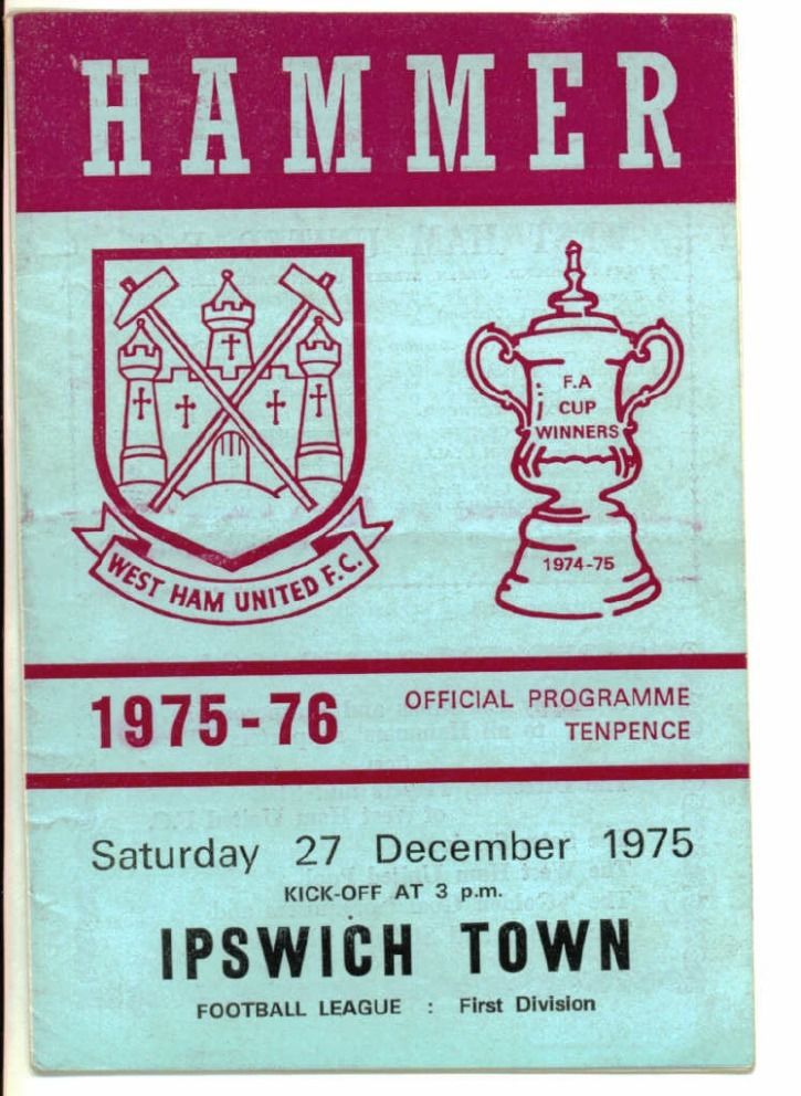 English Football Program: West Ham United vs. Ipswich Town (December 27, 1975)