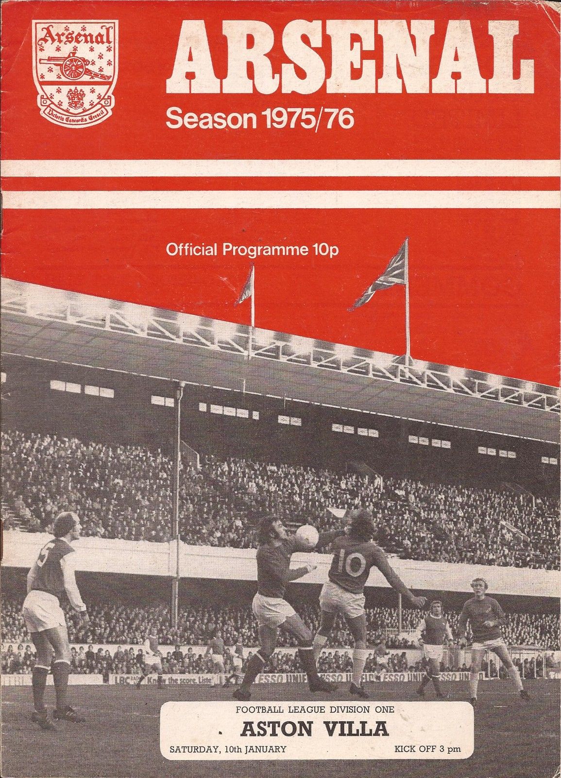 English Football Program: Arsenal vs. Aston Villa (January 10, 1976)