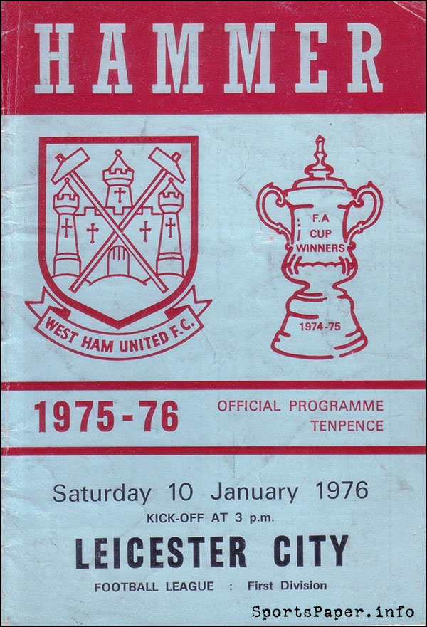 English Football Program: West Ham United vs. Leicester City (January 10, 1976)