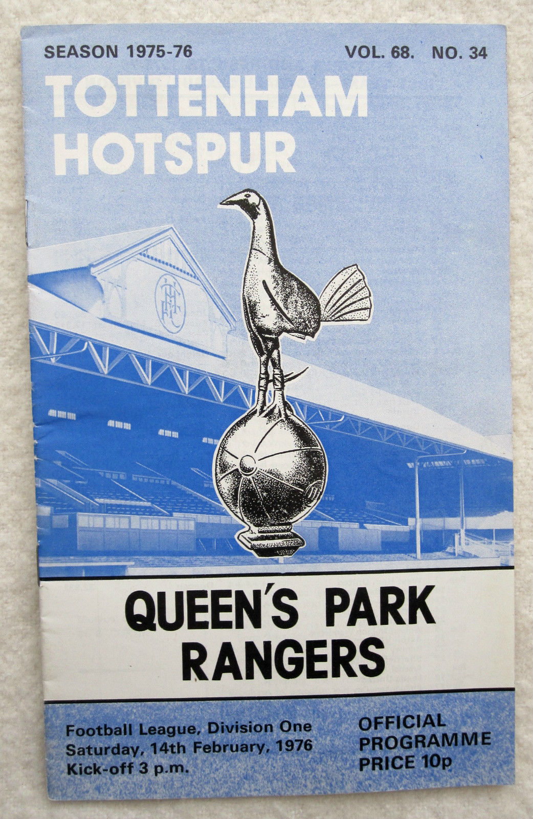 English Football Program: Tottenham Hotspur vs. Queens Park Rangers (February 14, 1976)
