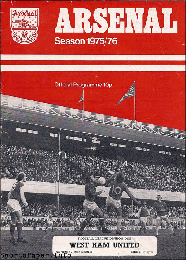 English Football Program: Arsenal vs. West Ham United (March 20, 1976)