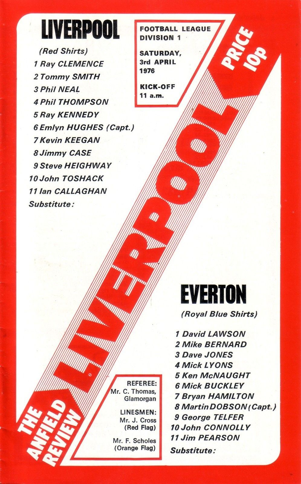 English Football Program: Liverpool vs. Everton (April 3, 1976)