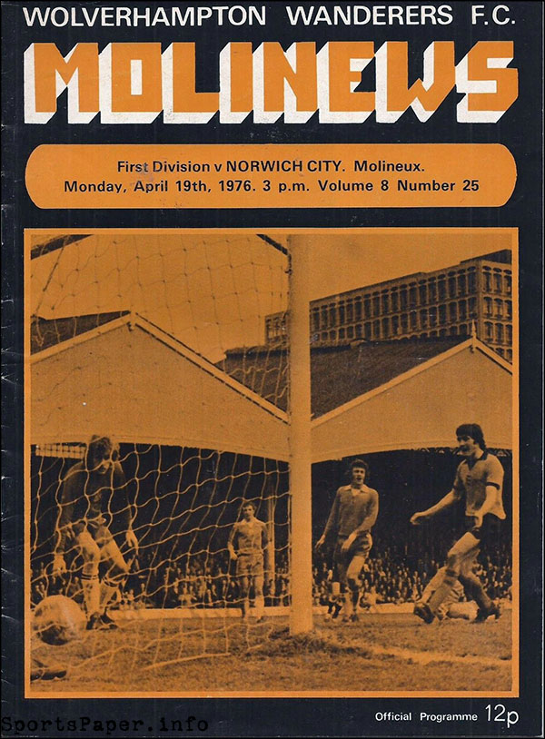 English Football Program: Wolverhampton Wanderers vs. Norwich City (April 19, 1976)