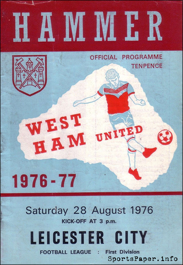 English Football Program: West Ham United vs. Leicester City (August 28, 1976)