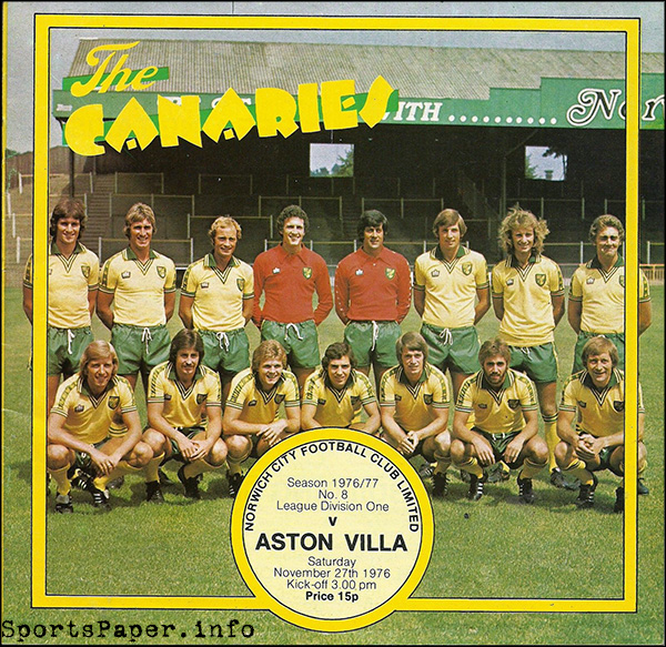 English Football Program: Norwich City vs. Aston Villa (November 27, 1976)