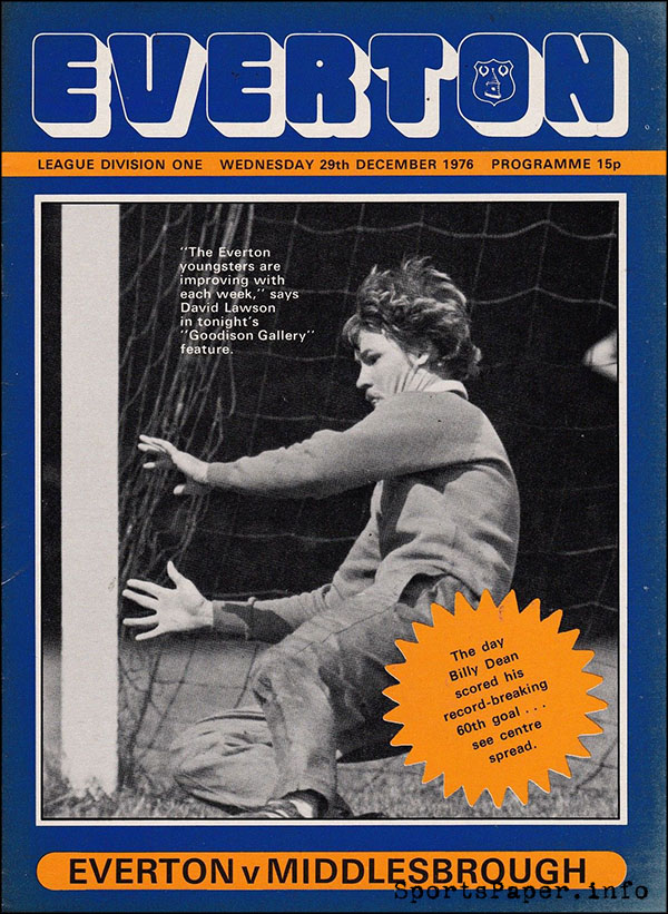 English Football Program: Everton vs. Middlesbrough (December 29, 1976)