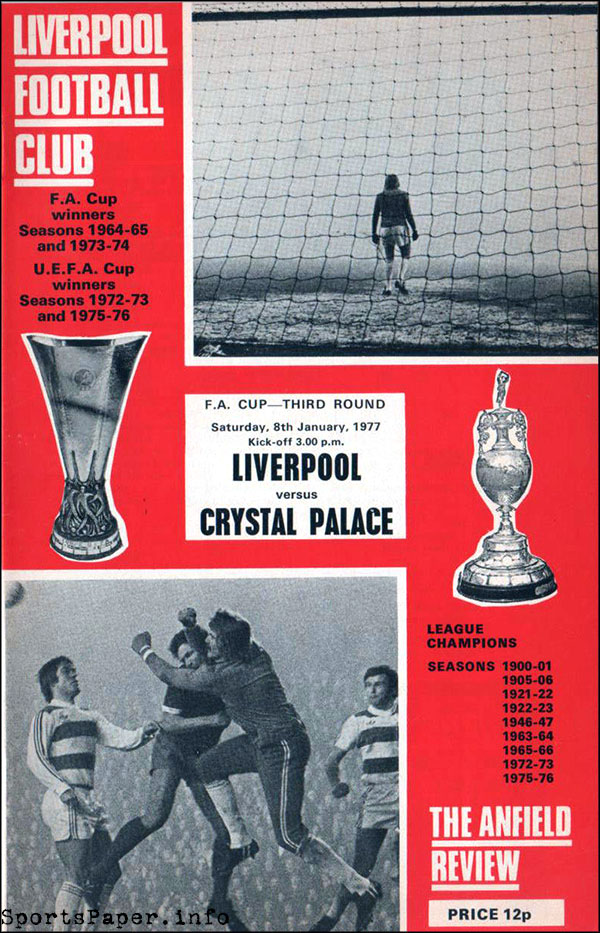 English Football Program: Liverpool vs. Crystal Palace (January 8, 1977)