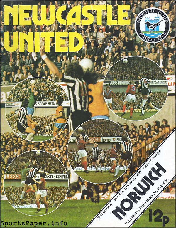 English Football Program: Newcastle United vs. Norwich City (March 12, 1977)