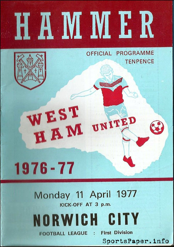 English Football Program: West Ham United vs. Norwich City (April 11, 1977)