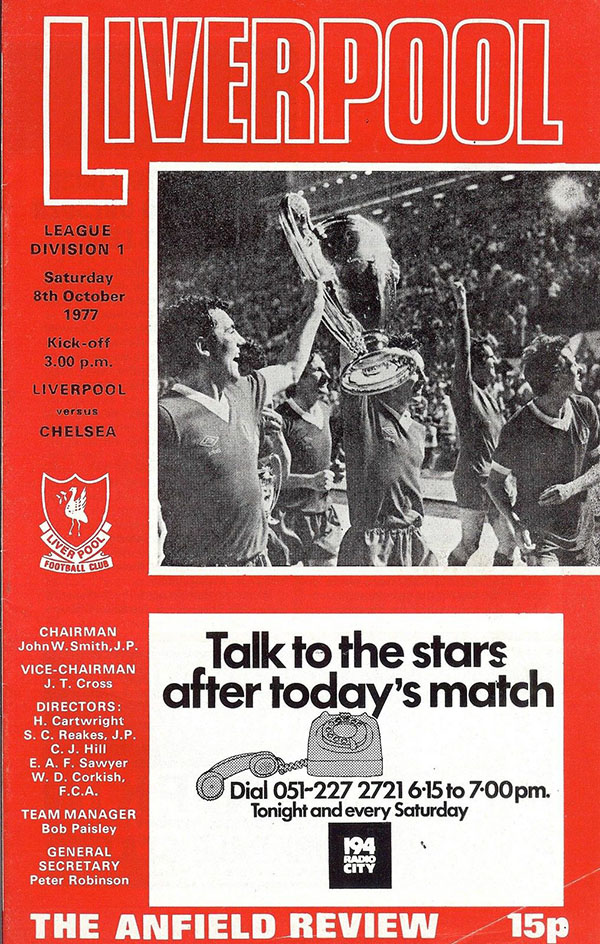 English Football Program: Liverpool vs. Chelsea (October 8, 1977)