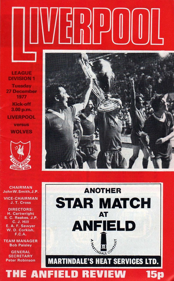 English Football Program: Liverpool vs. Wolverhampton Wanderers (December 27, 1977)