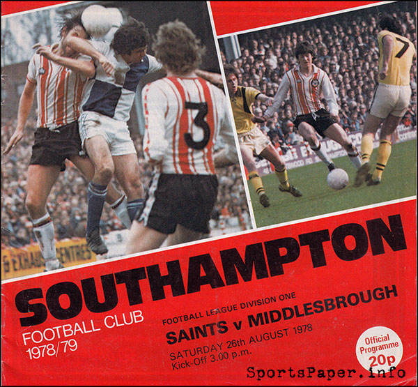 English Football Program: Southampton vs. Middlesbrough (August 26, 1978)
