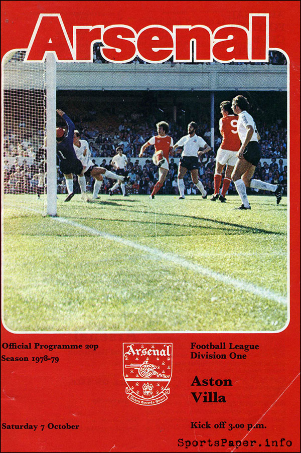 English Football Program: Arsenal vs. Aston Villa (October 7, 1978)