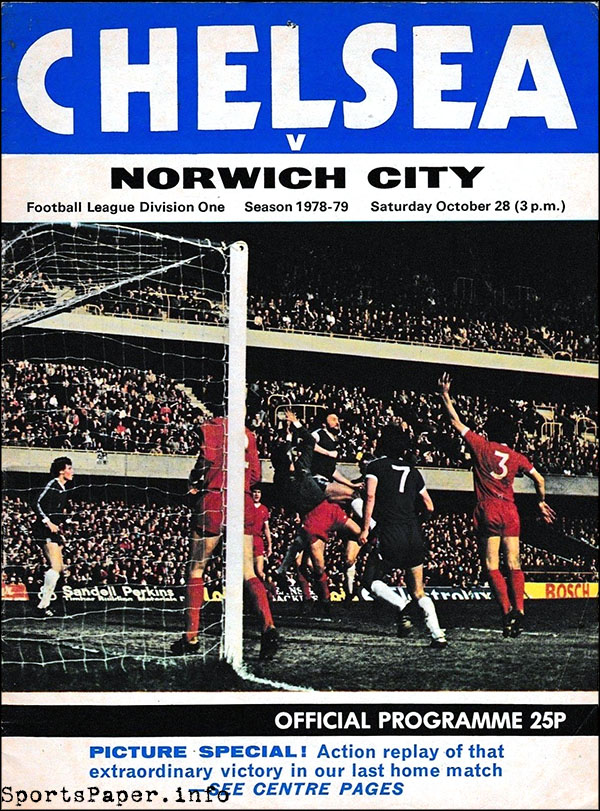 English Football Program: Chelsea vs. Norwich City (October 28, 1978)
